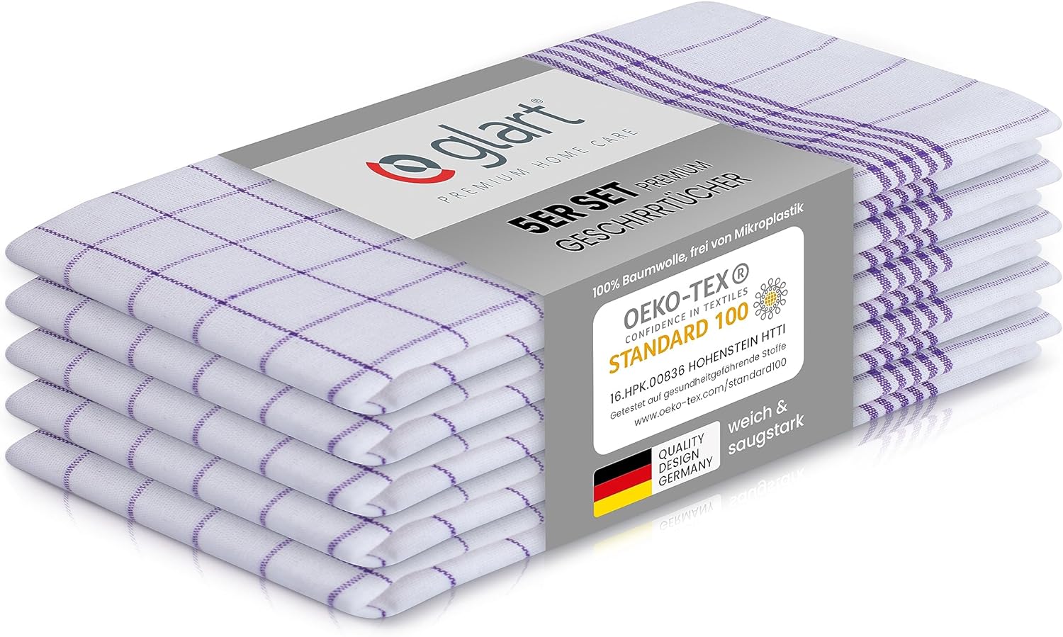 glart-geschirrt-cher-50x70-cm-5er-set-lila-karo-baumwolle image 1