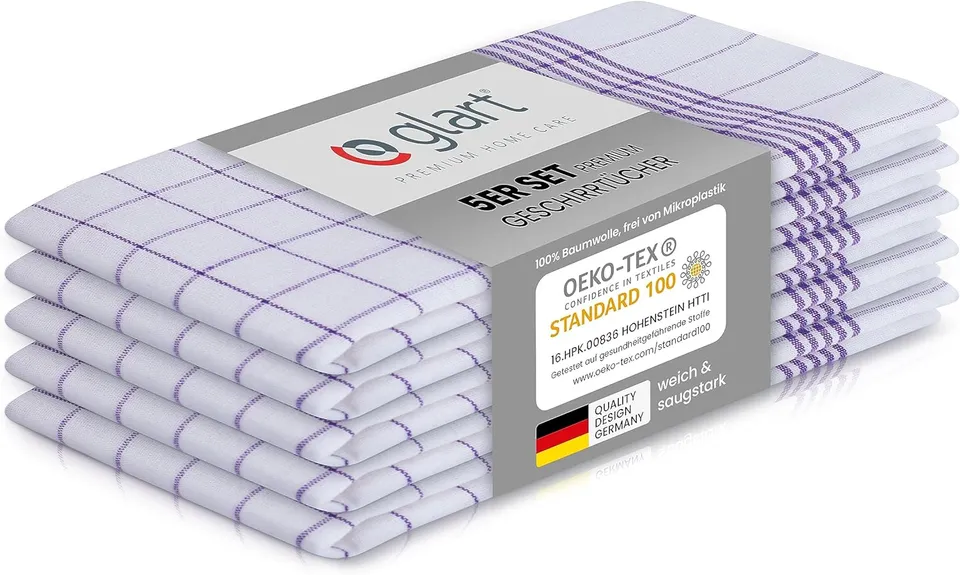 glart-geschirrt-cher-50x70-cm-5er-set-lila-karo-baumwolle image 1