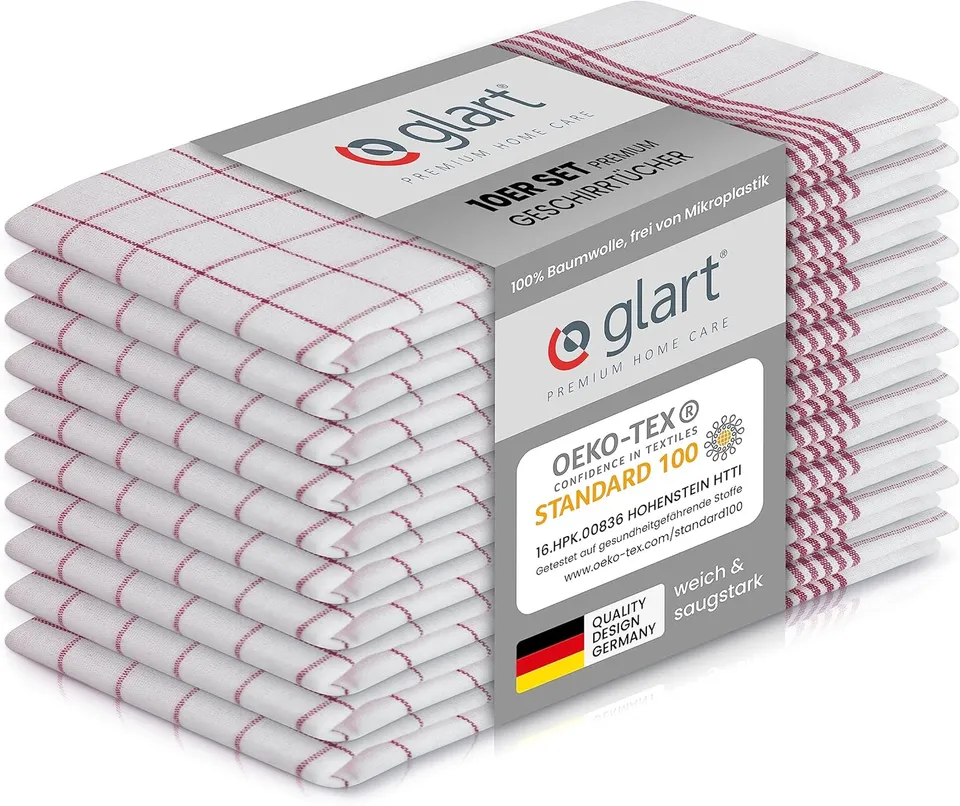 glart-geschirrt-cher-10er-set-50x70-cm-baumwolle-rot-karo image 1